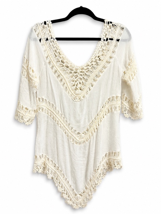 Tops - oho Crochet Lace Cream Tunic Top Size M Cottagecore Festival Beachy Sheer Blouse